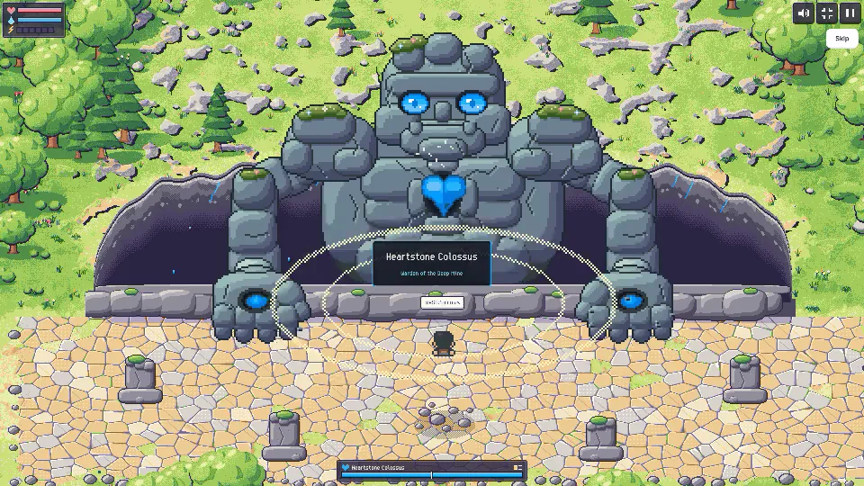 MindQuest gameplay: the hero faces the Heartstone Colossus